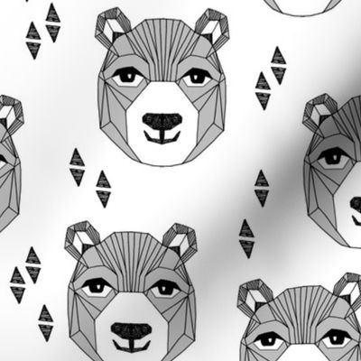 bear // happy bear head grey bear face geometric bear design bears fabric cute bears fabric