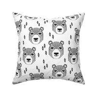 bear // happy bear head grey bear face geometric bear design bears fabric cute bears fabric