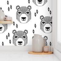 bear // happy bear head grey bear face geometric bear design bears fabric cute bears fabric