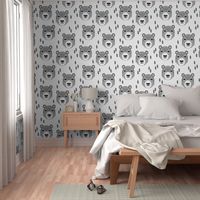 bear // happy bear head grey bear face geometric bear design bears fabric cute bears fabric