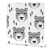 bear // happy bear head grey bear face geometric bear design bears fabric cute bears fabric