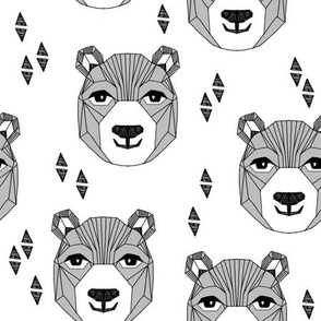 bear // happy bear head grey bear face geometric bear design bears fabric cute bears fabric