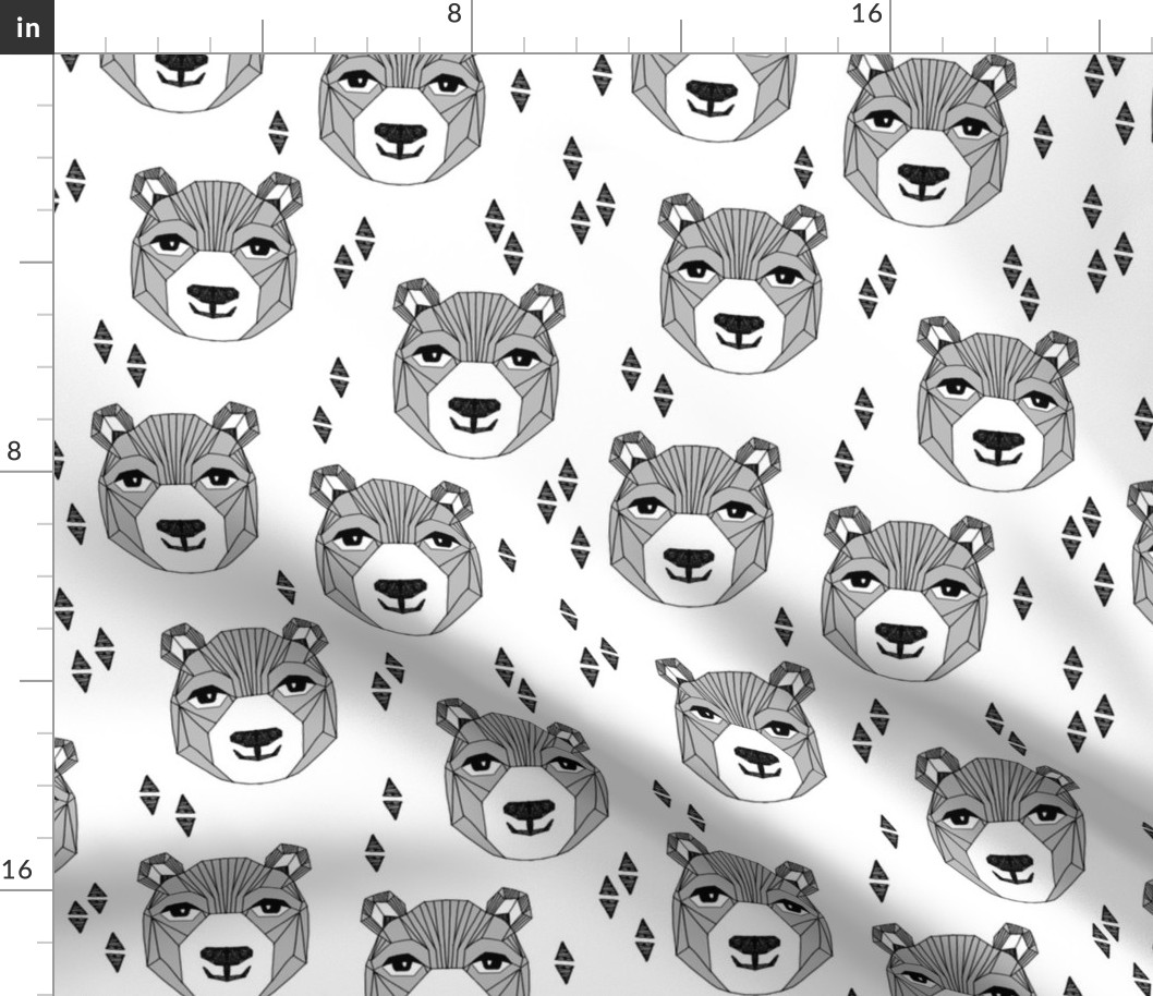 bear // happy bear head grey bear face geometric bear design bears fabric cute bears fabric
