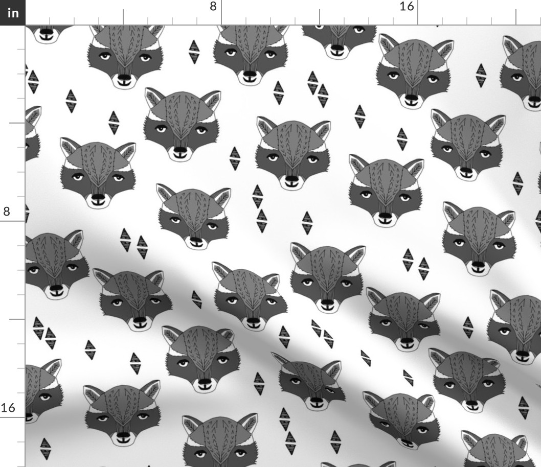 raccoon // animal head sweet hand-drawn illustration for kids clothes baby nursery white background animal print fabric by andrea lauren