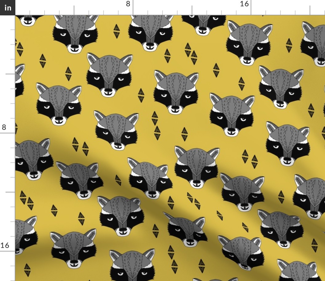 raccoon // mustard  yellow raccoon animal cute yellow woodland animal fabric by andrea lauren