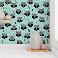 raccoon /// mint sweet raccoon face animal head hand-drawn illustration mint kids gender neutral baby nursery 