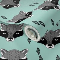 raccoon /// mint sweet raccoon face animal head hand-drawn illustration mint kids gender neutral baby nursery 