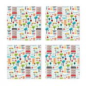 New York City colorful icons and illustration pattern of manhattan and brooklyn
