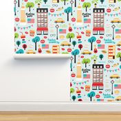 New York City colorful icons and illustration pattern of manhattan and brooklyn