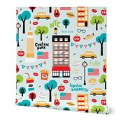 New York City colorful icons and illustration pattern of manhattan and brooklyn