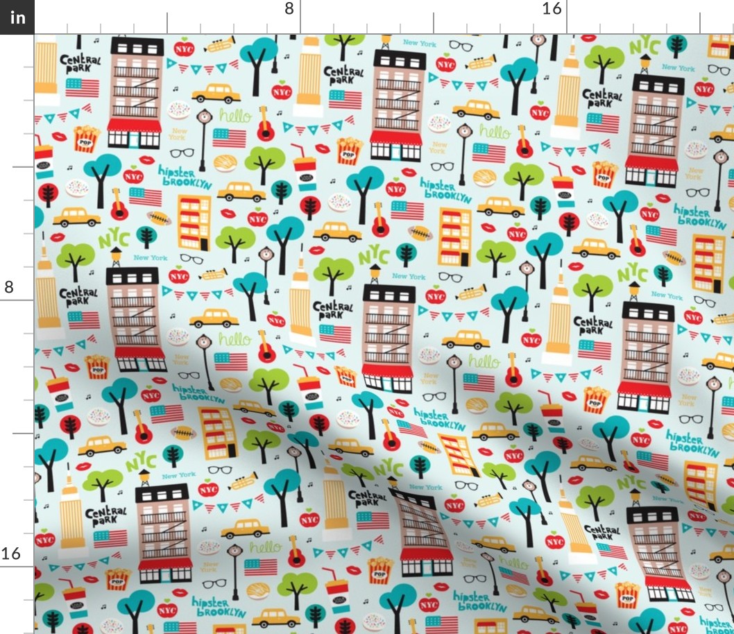 New York City colorful icons and illustration pattern of manhattan and brooklyn