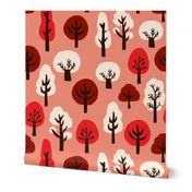 trees // pink and red kawaii tree fabric andrea lauren design linocut block print fabric design