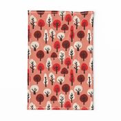 trees // pink and red kawaii tree fabric andrea lauren design linocut block print fabric design