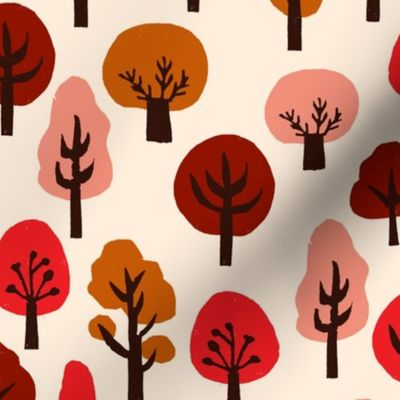 trees // autumn fall trees fabric andrea lauren linocut fabric fall autumns kawaii cute 