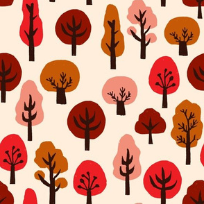 trees // autumn fall trees fabric andrea lauren linocut fabric fall autumns kawaii cute 