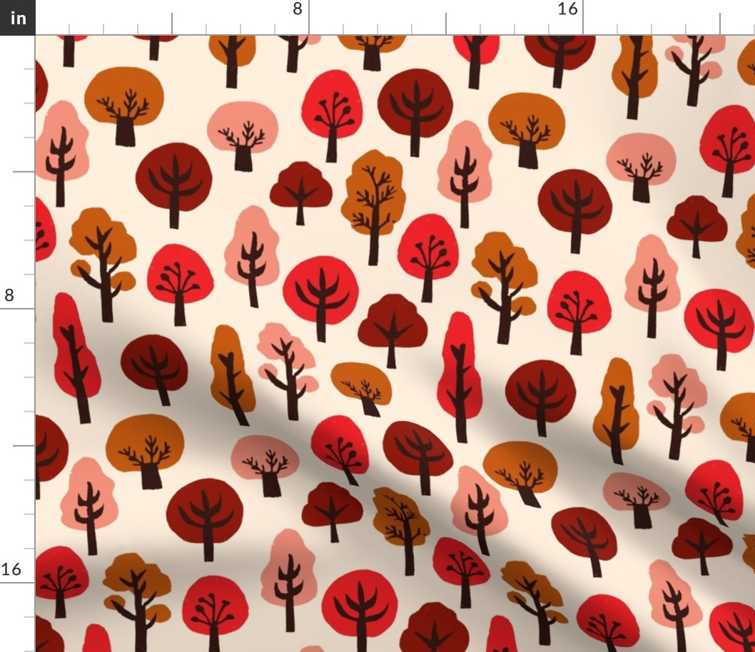 trees // autumn fall trees fabric andrea lauren linocut fabric fall autumns kawaii cute 