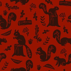 squirrels // maroon squirrel fall autumn fabric linocut fabrics andrea lauren design acorns nature 