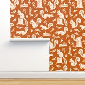 squirrels // linocut fall autumn squirrels trees acorn oaks andrea lauren fabric