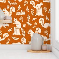 squirrels // linocut fall autumn squirrels trees acorn oaks andrea lauren fabric