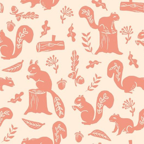 squirrels // linocut nature art pattern by andrea lauren