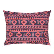Coral and Blue Aztec Tribal Print