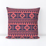 Coral and Blue Aztec Tribal Print