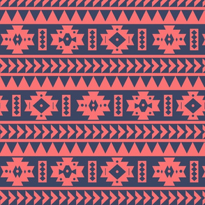 Coral and Blue Aztec Tribal Print