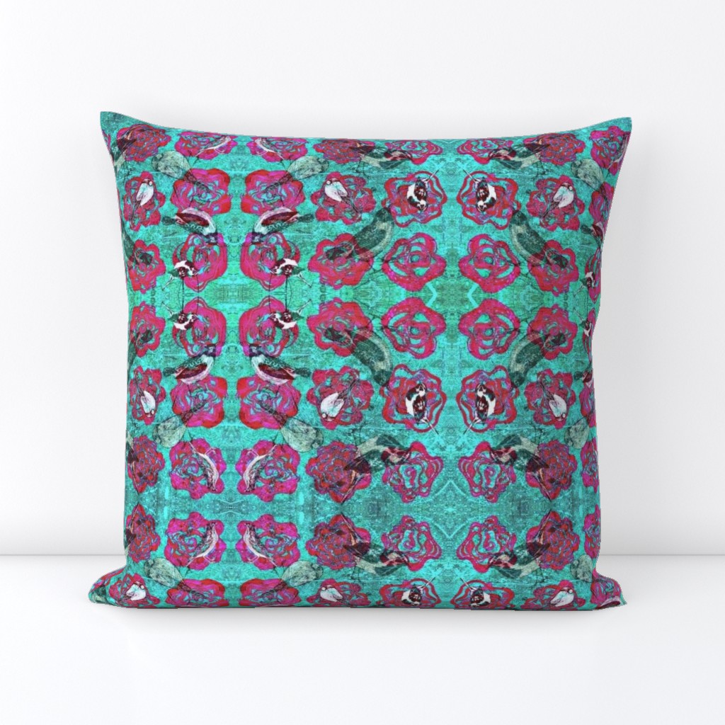 Birds and Blooms teal and fuchsia