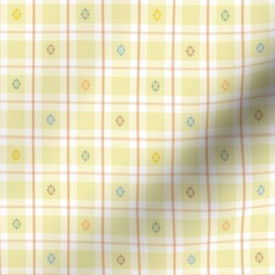 Plaid Baby Nursery Yellow and Melon with Multi-Colored Starburst (Small Scale)