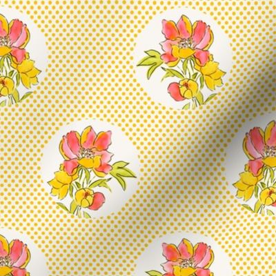 Vintage Floral Dot on Dot Yellow