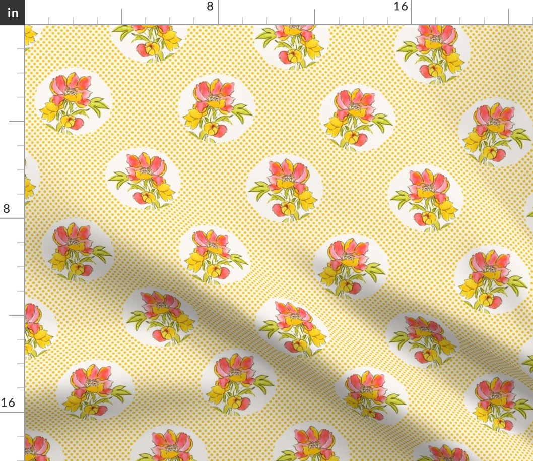 Vintage Floral Dot on Dot Yellow