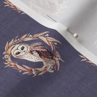 Sooty Owl on Faded Indigo Linen