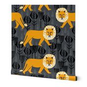 Safari Lion - Turmeric/Charcoal by Andrea Lauren (Small Version)