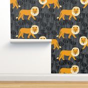 Safari Lion - Turmeric/Charcoal by Andrea Lauren (Small Version)