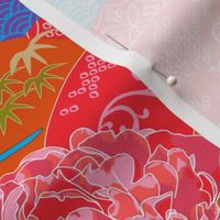 Enchanted  Pink Kimono Garden - Lush Florals & Serene Koi