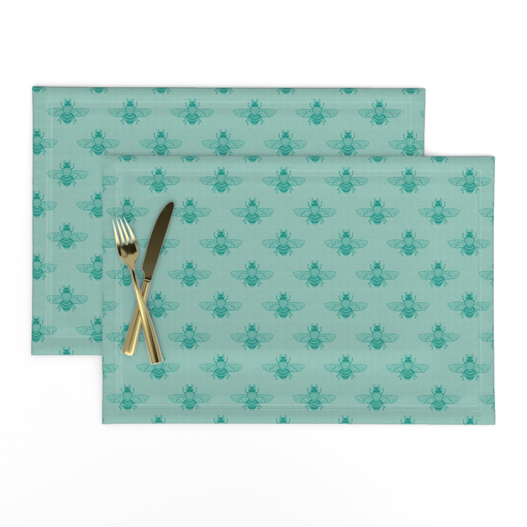 Baby Bee in Turquoise on Seafoam Rustic Linen