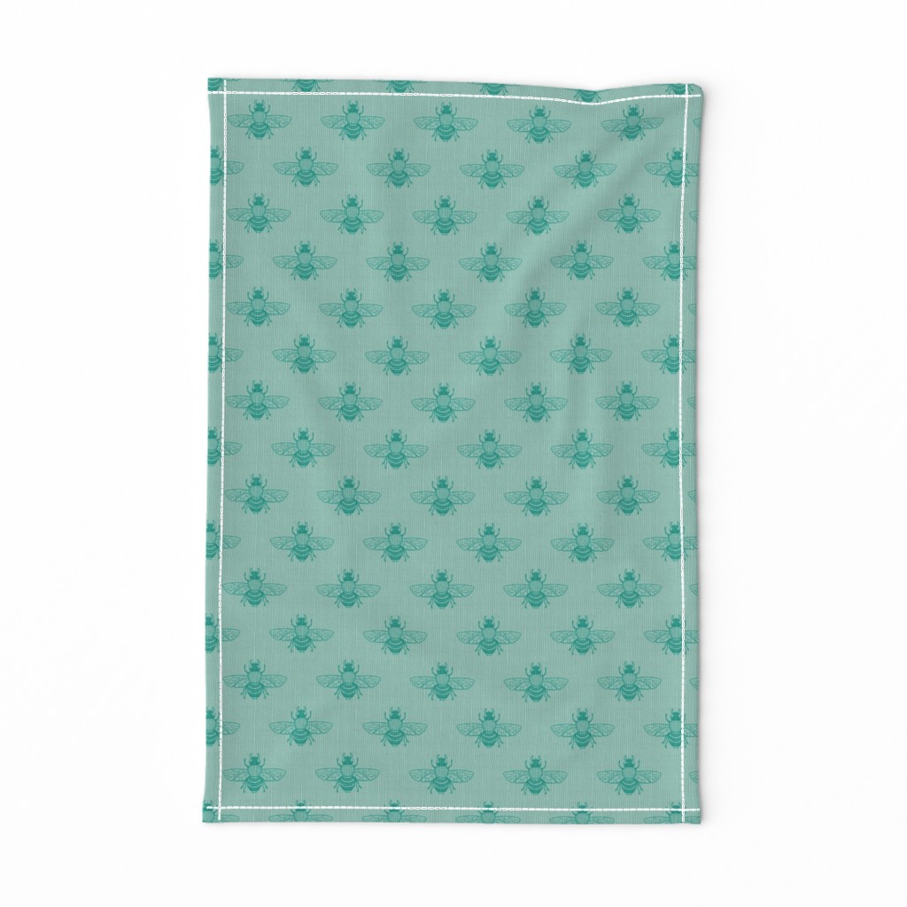 Baby Bee in Turquoise on Seafoam Rustic Linen