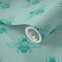 Baby Bee in Turquoise on Seafoam Rustic Linen