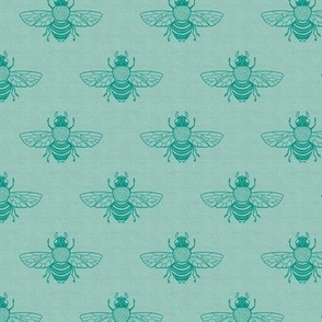 Baby Bee in Turquoise on Seafoam Rustic Linen