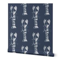 Lobster  Wood Block Print  -navy and white