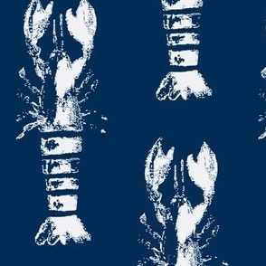 Lobster  Wood Block Print  -navy and white