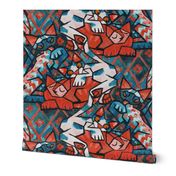  Cubist Cats Blue Red & Teal