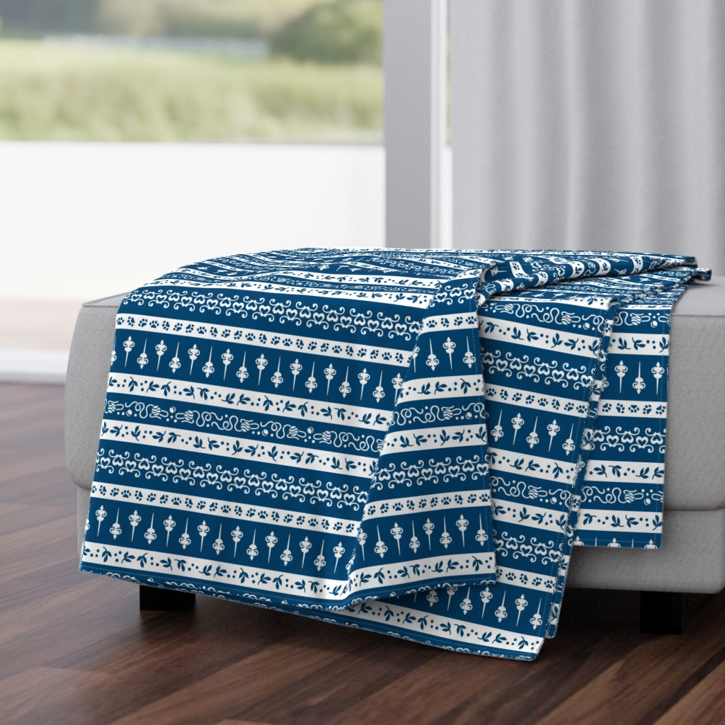 Damask Cats Stripe - BLUE