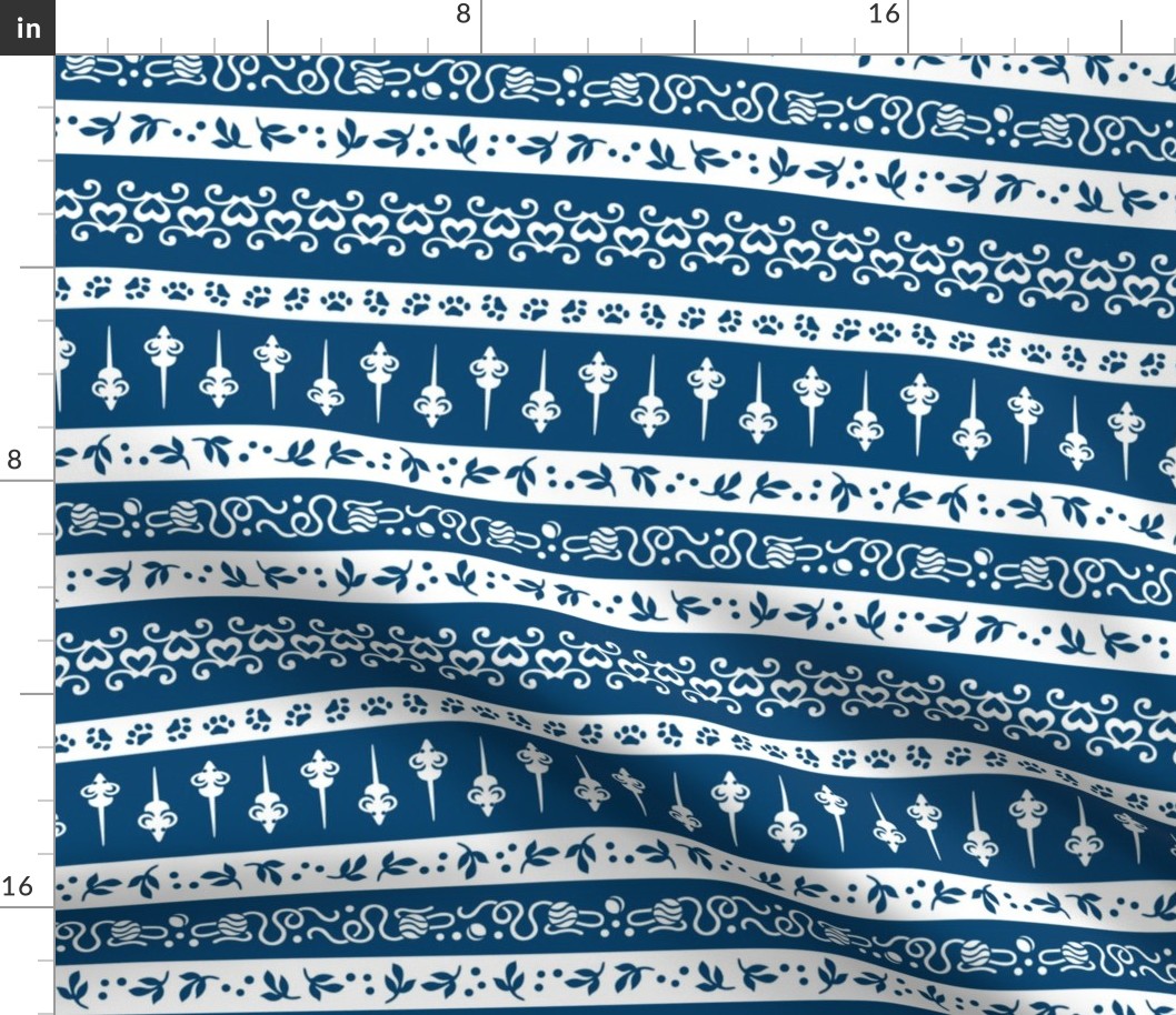 Damask Cats Stripe - BLUE