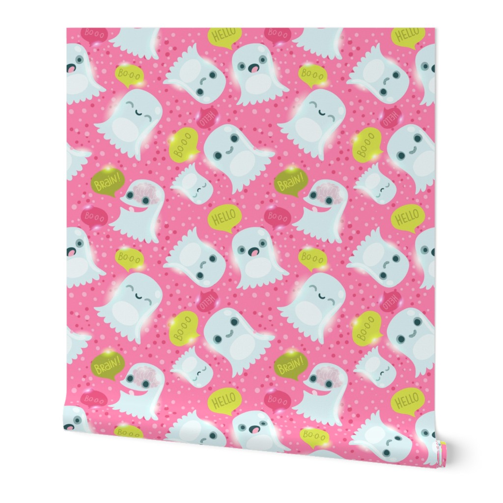 ghost pattern pink. spooky halloween pattern design.