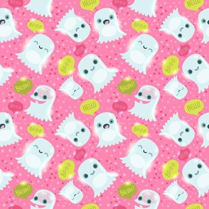 ghost pattern pink. spooky halloween pattern design.