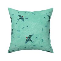 Love and Swooping Swallows on Turquoise