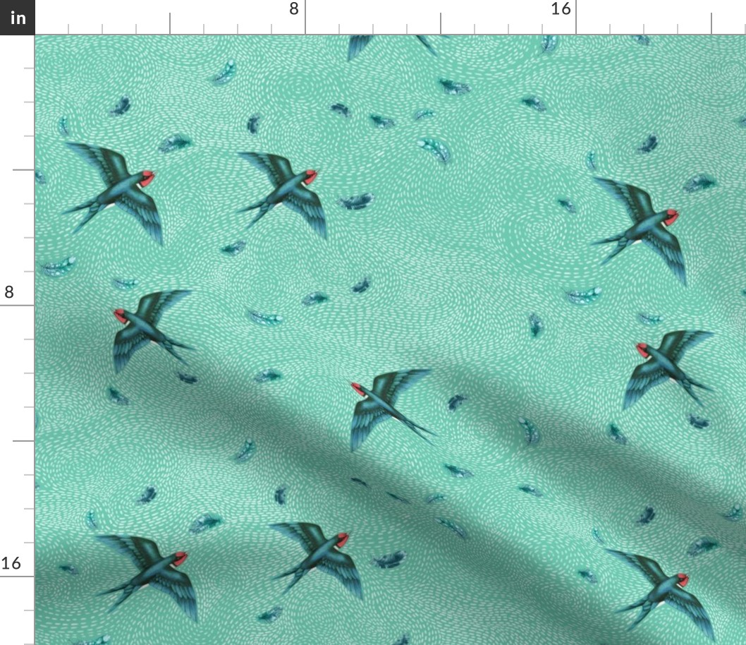 Love and Swooping Swallows on Turquoise