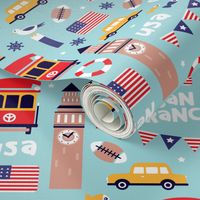 San Francisco usa travel icons colorful icons and illustration pattern