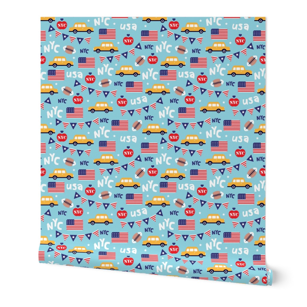 Cute new york city yellow cab american icons travel illustration pattern